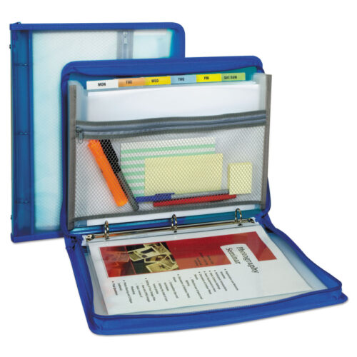 C-Line Zippered Binder with Expanding File, 2" Expansion, 7 Sections, Zipper Closure, 1/6-Cut Tabs, Letter Size, Bright Blue (CLI48115)