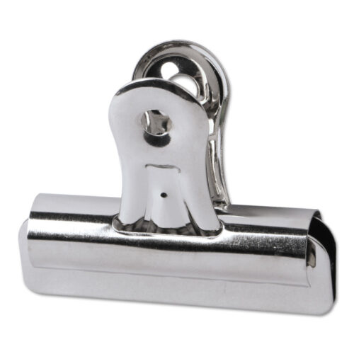 Universal Bulldog Clips are medium-sized, nickel-colored clips made to keep your papers, notes, or photos neatly organized without tearing them. Built with tough nickel-plated steel and strong springs, they grip tightly to hold stacks of documents securely. Perfect for home, office, or school projects, these durable clips are designed to last and come in a pack of 36 (model UNV31264). Their sturdy design ensures they won’t bend or loosen, making them a reliable choice for everyday use.