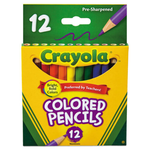 Crayola Short-Length Colored Pencil Set, 3.3 mm, 2B, Assorted Lead and Barrel Colors, Dozen (CYO684112)