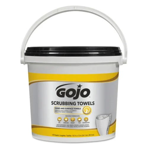 GOJO Scrubbing Towels, Hand Cleaning, Orange Scent, White/Yellow, 170/Bucket, 2 Buckets/Carton (GOJ639802)