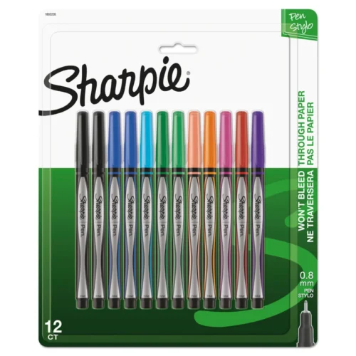 Sharpie Water-Resistant Ink Porous Point Pen, Stick, Fine 0.4 mm, Assorted Ink and Barrel Colors, Dozen (SAN1802226)