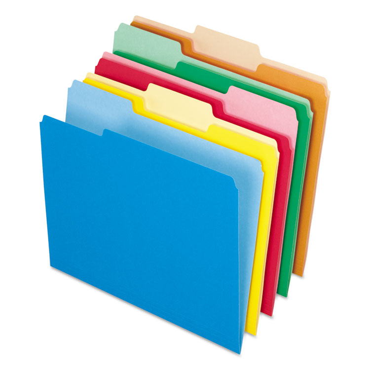 Pendaflex Interior File Folders, 1/3-Cut Tabs: Assorted, Letter Size, Assorted Colors: Blue/Green/Orange/Red/Yellow, 100/Box (PFX421013ASST)