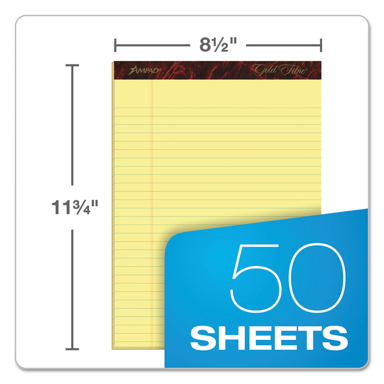 Ampad Gold Fibre Quality Writing Pads, Wide/Legal Rule, 50 Canary-Yellow 8.5 x 11.75 Sheets, Dozen (TOP20020)