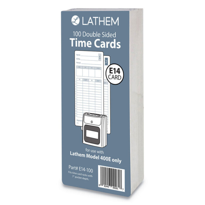 Lathem Time Time Clock Cards for Lathem Time 400E, Two Sides, 3 x 7, 100/Pack (LTHE14100)
