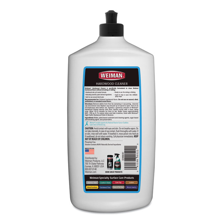 WEIMAN Hardwood Floor Cleaner, 32 oz Squeeze Bottle, 6/Carton (WMN522)