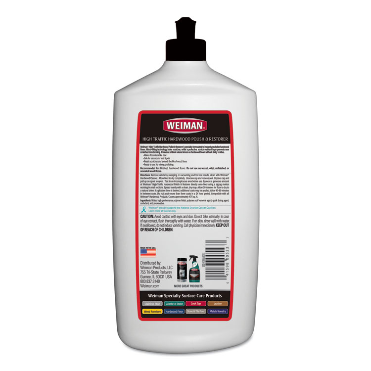 WEIMAN High Traffic Hardwood Polish and Restorer, 32 oz Squeeze Bottle, 6/Carton (WMN523)