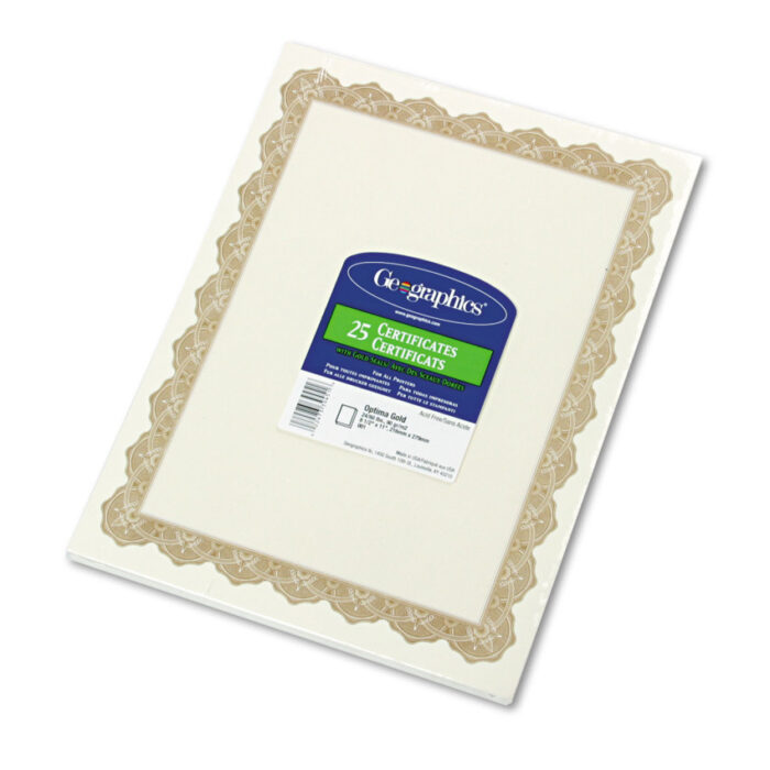 Geographics Parchment Paper Certificates, 8.5 x 11, Optima Gold with White Border, 25/Pack (GEO39451)
