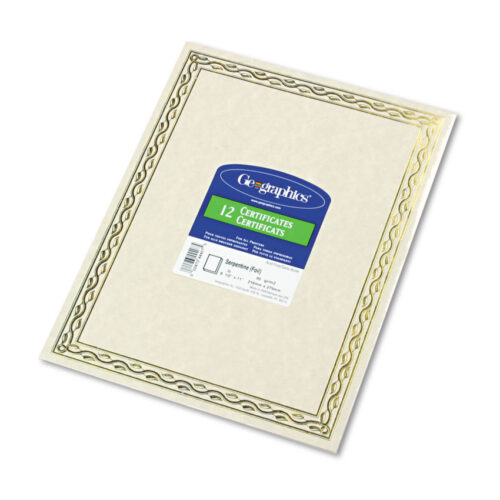 Geographics Foil Stamped Award Certificates, 8.5 x 11, Gold Serpentine with White Border, 12/Pack (GEO44407)