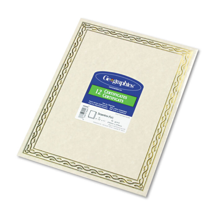 Geographics Foil Stamped Award Certificates, 8.5 x 11, Gold Serpentine with White Border, 12/Pack (GEO44407)