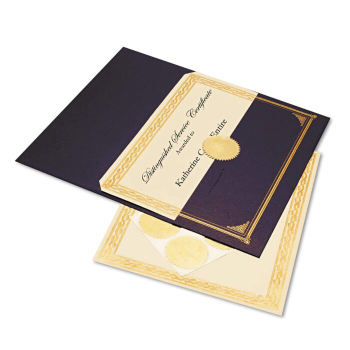 Geographics Ivory/Gold Foil Embossed Award Certificate Kit, 8.5 x 11, Blue Metallic Cover, Gold Border, 6/KIt (GEO47481)