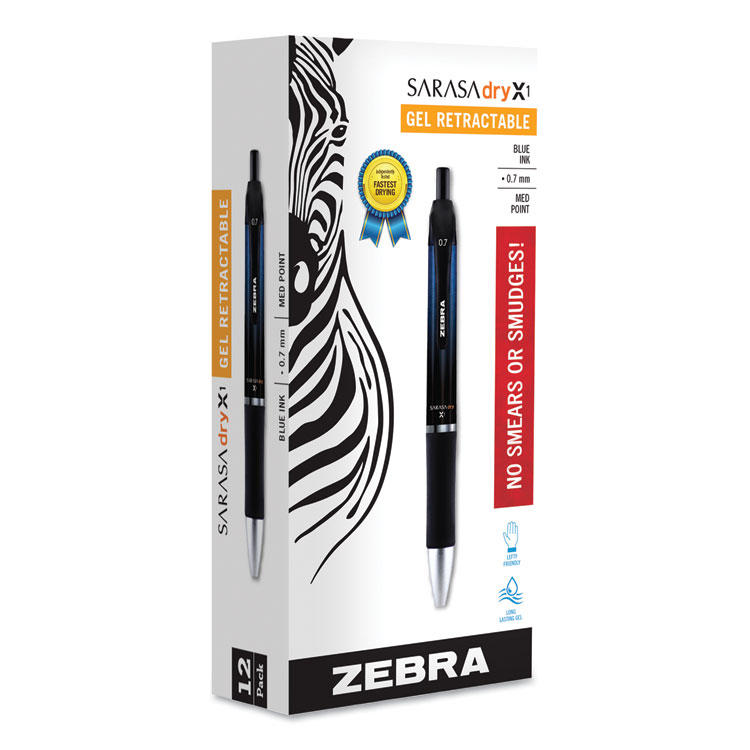 Zebra Sarasa Dry Gel X1 Gel Pen, Retractable, Medium 0.7 mm, Blue Ink, Blue Barrel, 12/Pack (ZEB45620)