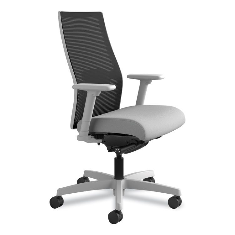 HON Ignition 2.0 4-Way Stretch Mid-Back Mesh Task Chair, Adjustable Lumbar Support, Frost Seat, Black Back, Titanium Base (HONI2M2AMC22AIK)