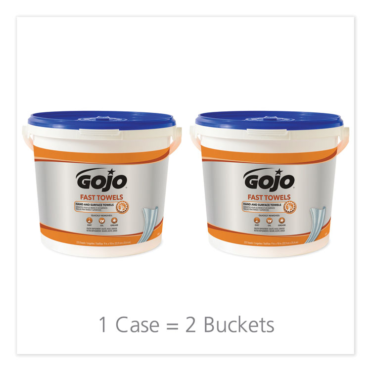 GOJO FAST TOWELS Hand Cleaning Towels, 9 x 10, Fresh Citrus, Blue, 225/Bucket, 2 Buckets/Carton (GOJ629902CT)