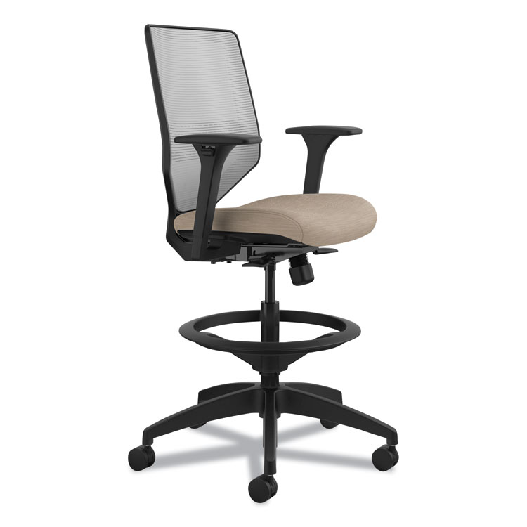 HON Solve Series Mesh Back Task Stool, Supports Up to 300 lb, 23" to 33" Seat Height, Putty Seat, Fog Back, Black Base (HONSVSM1AIFC22T)