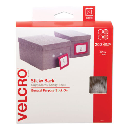 VELCRO Brand Sticky-Back Fasteners, Removable Adhesive, 0.75" dia, White, 200/Box (VEK91824)