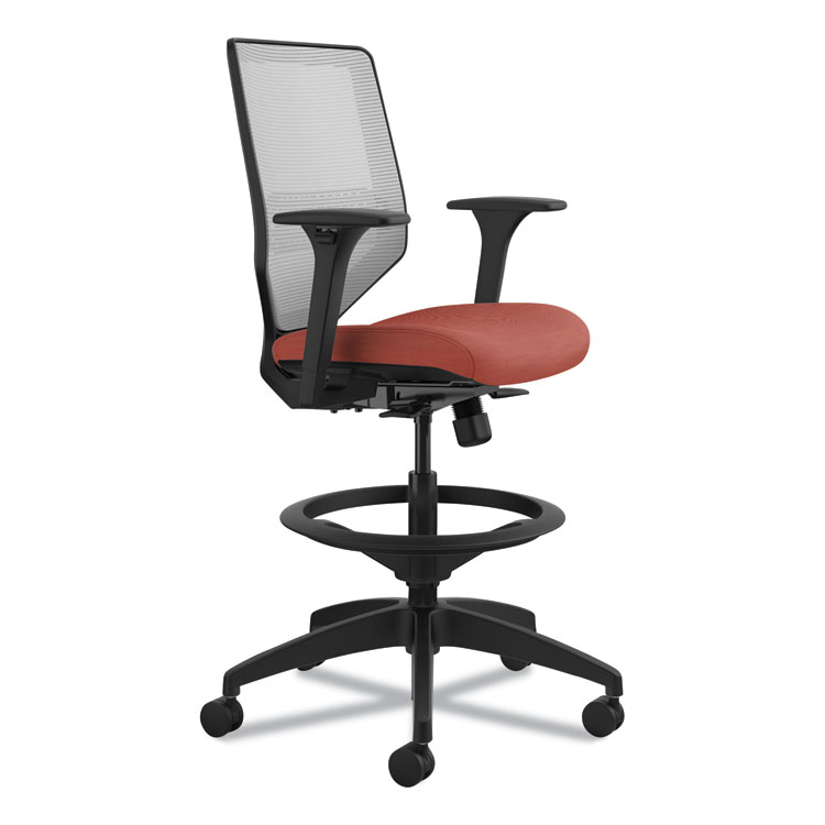 HON Solve Series Mesh Back Task Stool, Supports Up to 300 lb, 23" to 33" Seat Height, Bittersweet Seat, Fog Back, Black Base (HONSVSM1AIFC46T)