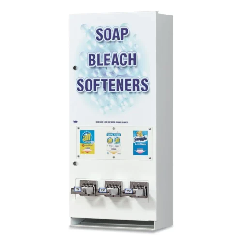Vend-Rite Coin-Operated Soap Vender, 3-Column, 16.25 x 9.5 x 37.75, White/Blue (VEN394100)