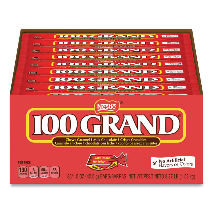 100 GRAND Chocolate Candy Bars, Full Size, 1.5 oz, 36/Carton (GRR20900160)