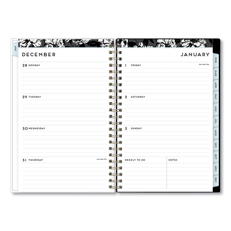 Blue Sky Baccara Dark Create-Your-Own Cover Weekly/Monthly Planner, Floral, 8 x 5, Gray/Black/Gold Cover, 12-Month (Jan-Dec): 2024 (BLS110212)