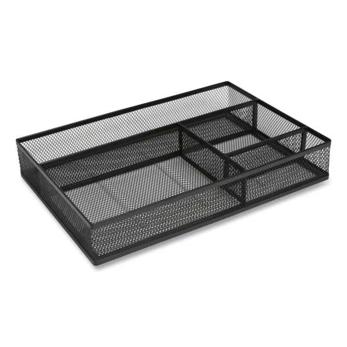 TRU RED Mesh Drawer Organizer, Four Compartment, 13.58 x 9.45 x 2.2, Black (TUD24402479)