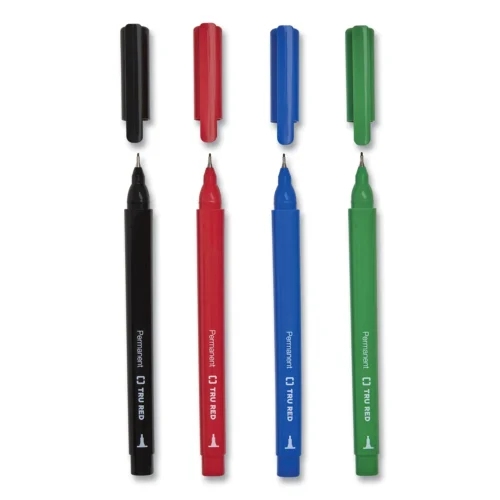 TRU RED Permanent Marker, Pen-Style, Extra-Fine Needle Tip, Assorted Colors, 5/Pack (TUD24376660)
