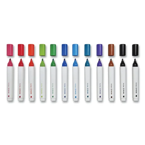 TUD24376599 Dry Erase Markers write bold and clear on whiteboards, glass, and more. The chisel tip lets you write thick or thin lines. Low-odor, non-toxic ink is safe for schools, offices, and home use. The comfortable grip prevents rolling. Easy to erase, with assorted colors for versatile use.