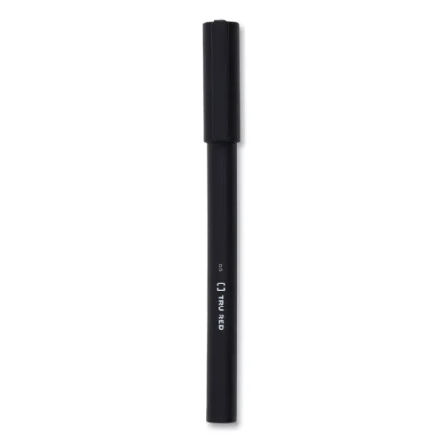 TRU RED Quick Dry Gel Pen, Stick, Fine 0.5 mm, Black Ink, Black Barrel, Dozen (TUD24377030)