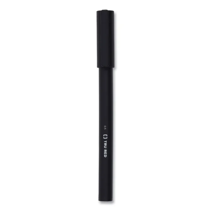 TRU RED Quick Dry Gel Pen, Stick, Fine 0.5 mm, Black Ink, Black Barrel, Dozen (TUD24377030)