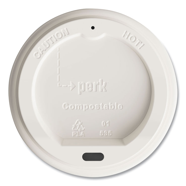 Perk Compostable Plastic Hot Cup Lids, Fits 10 oz , 12 oz, 16 oz Cups, White, 50/Pack (PRK24394129)