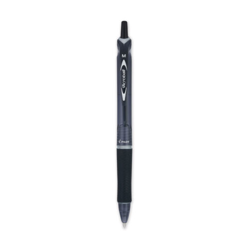 Pilot Acroball Colors Advanced Ink Hybrid Gel Pen, Retractable, Medium 1 mm, Black Ink, Smoke/Black Barrel, Dozen (PIL31810)
