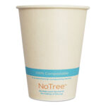 World Centric NoTree Paper Cold Cups (12 oz, Natural, 1,000 per carton) are made from unbleached bamboo paper, a rapidly renewable resource, so no trees are used in making them. These cups feature double plant-based linings: an inner lining to prevent moisture and an outer lining to stop sweating. They are disposable, freezer-safe, and contain no wax or plastic. Ideal for cold drinks, they can also hold liquids up to 220°F. These cups are 100% compostable in a commercial composting facility within two to four months but not microwavable.