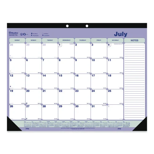Blueline Academic 13-Month Desk Pad Calendar, 21.25 x 16, White/Blue/Green Sheets, Black Headband, 13-Month (July to July): 2024-2025 (REDCA181731)