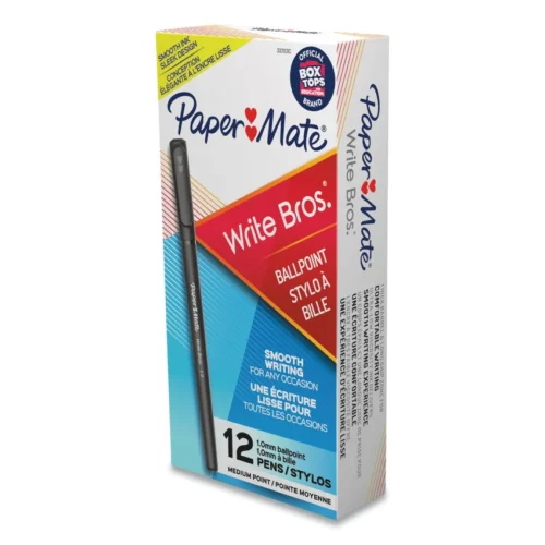 Paper Mate Write Bros. Ballpoint Pen, Stick, Medium 1 mm, Black Ink, Black Barrel, Dozen (PAP3331131C)
