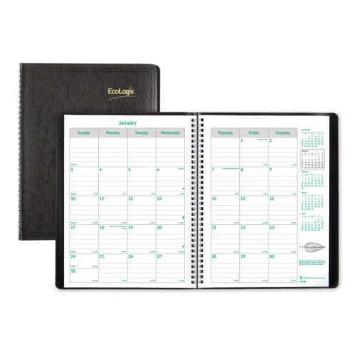 Brownline EcoLogix Recycled Monthly Planner, EcoLogix Artwork, 11 x 8.5, Black Cover, 14-Month: Dec 2024 to Jan 2026 (REDCB435WBLK)