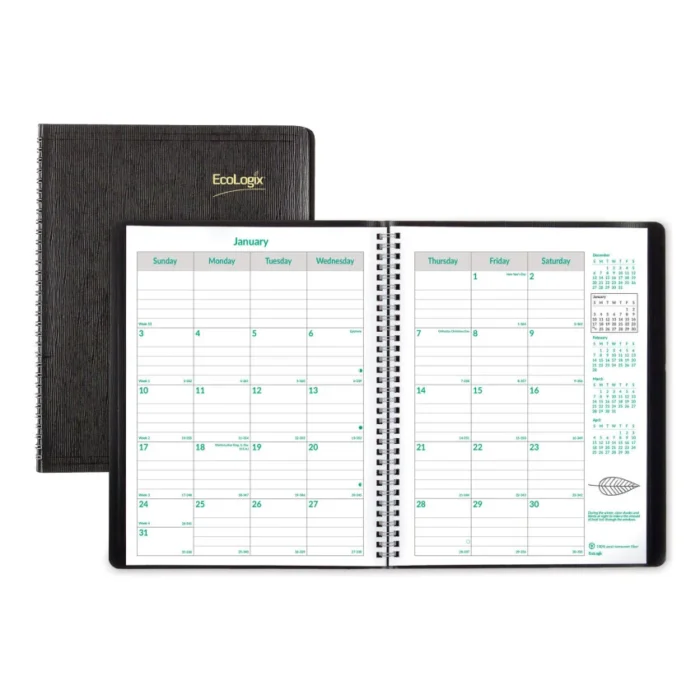 Brownline EcoLogix Recycled Monthly Planner, EcoLogix Artwork, 11 x 8.5, Black Cover, 14-Month: Dec 2024 to Jan 2026 (REDCB435WBLK)