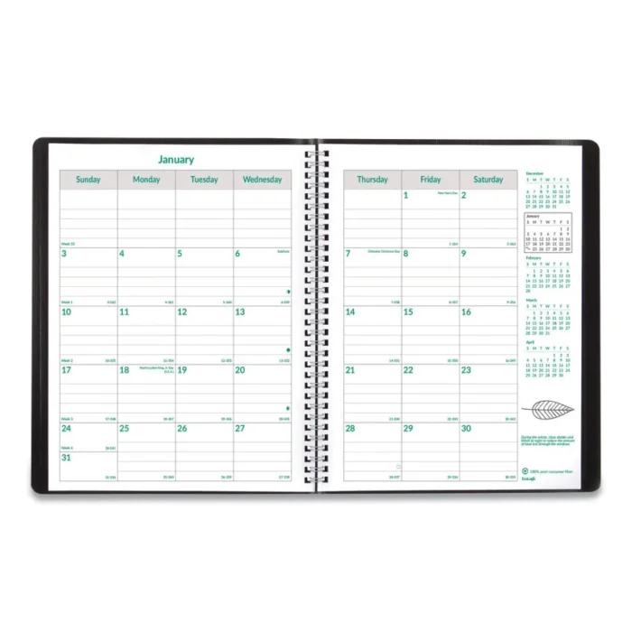 Brownline EcoLogix Recycled Monthly Planner, EcoLogix Artwork, 11 x 8.5, Black Cover, 14-Month: Dec 2024 to Jan 2026 (REDCB435WBLK)