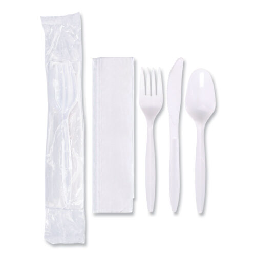 Hoffmaster Economy Cutlery Kit, Fork/Knife/Spoon/Napkin, White, 250/Carton (HFM117799)