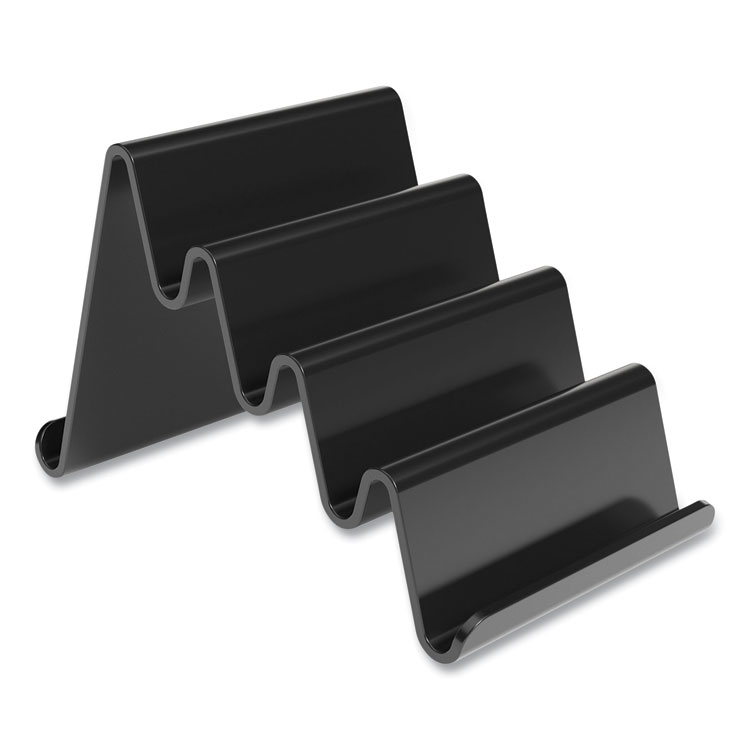TRU RED Four Compartment Business Card Holder, Holds 100 Cards, 3.9 x 6.3 x 4, Plastic, Black (TUD24418575)