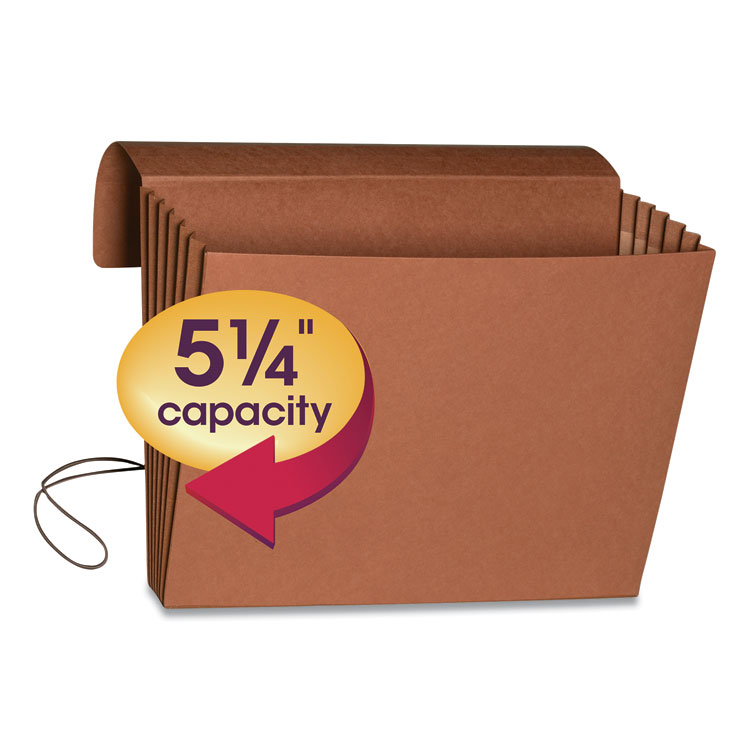 Smead Extra-Wide Expanding Wallets with Elastic Cord, 5.25" Expansion, 1 Section, Elastic Cord Closure, Letter Size, Redrope (SMD71186)