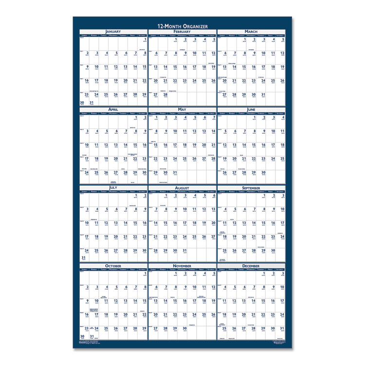 House of Doolittle Recycled Yearly Reversible Wall Calendar Non-Laminated, 24 x 37, White/Blue Sheets, 12-Month (Jan to Dec): 2025 (HOD3990)