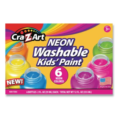 Cra-Z-Art Neon Washable Kids' Paint, 6 Assorted Neon Colors, 2 oz Bottle, 6/Pack (CZA106466)