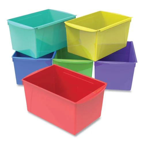 Storex Double XL Wide Interlocking Book Bins, 9.2" x 14.5" x 7", Assorted Bright Colors, 6/Carton (STX71126E06C)