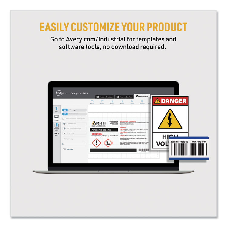 Avery UltraDuty GHS Chemical Waterproof and UV Resistant Labels, 4 x 4, White, 4/Sheet, 50 Sheets/Box (AVE60504)