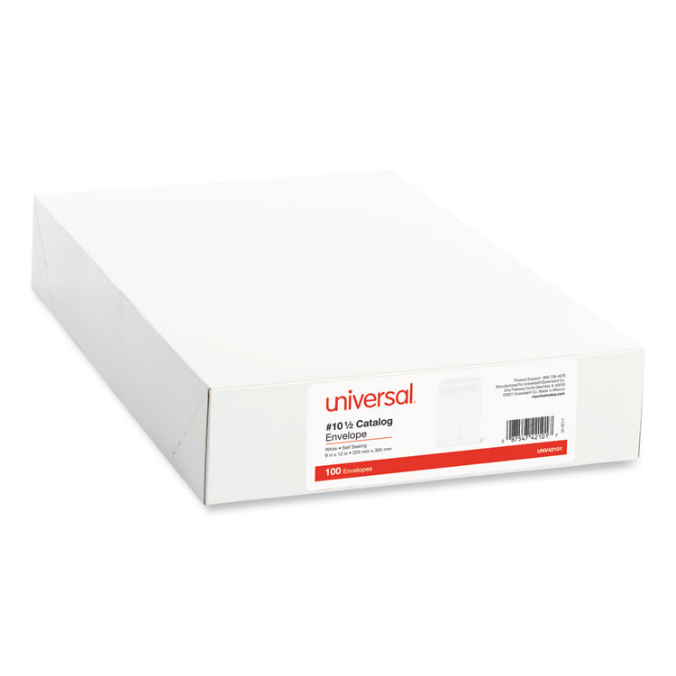 Universal Self-Stick Open End Catalog Envelope, #10 1/2, Square Flap, Self-Adhesive Closure, 9 x 12, White, 100/Box (UNV42101)