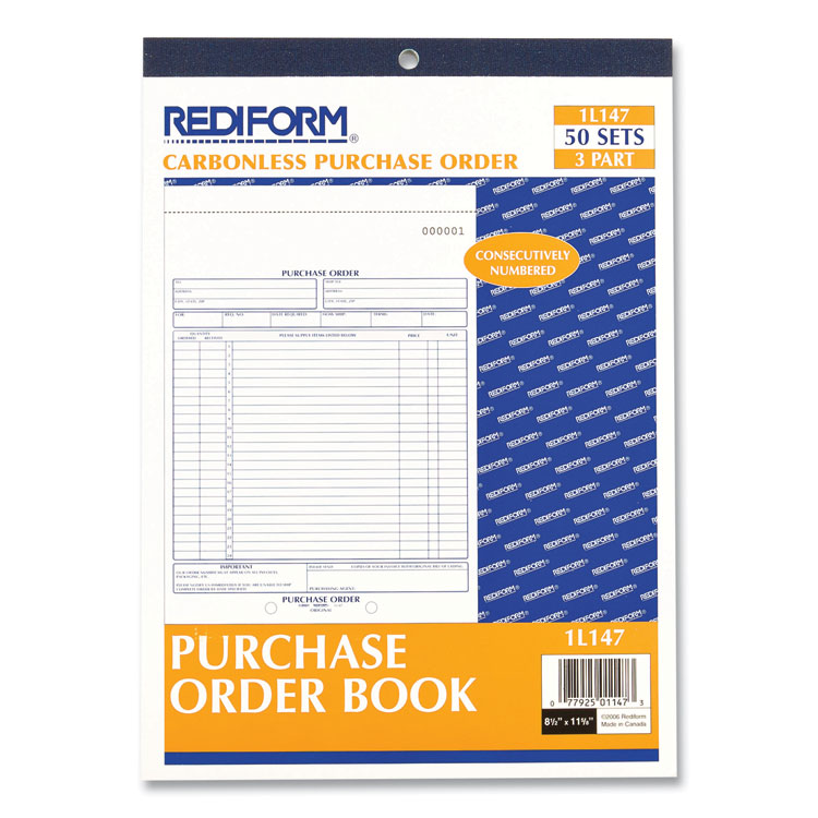 RED1L147 - Rediform Purchase Order Book, 17 Lines, Three-Part Carbonless, 8.5 x 11, 50 Forms Total (RED1L147) - Image 2