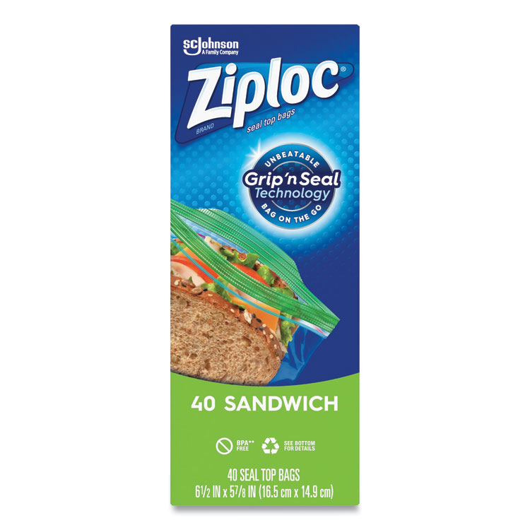 Ziploc Resealable Sandwich Bags, 6.5" x 5.88", Clear, 40/Box (SJN315882BX)