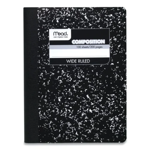 Mead Square Deal Composition Book, 3-Subject, Wide/Legal Rule, Black Cover, (100) 9.75 x 7.5 Sheets, 12/Pack (MEA72936)