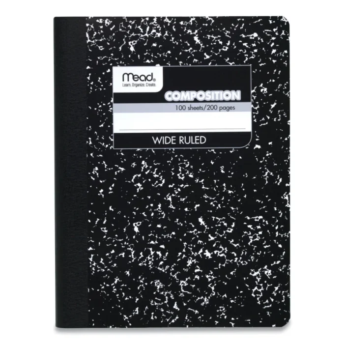 Mead Square Deal Composition Book, 3-Subject, Wide/Legal Rule, Black Cover, (100) 9.75 x 7.5 Sheets, 12/Pack (MEA72936)