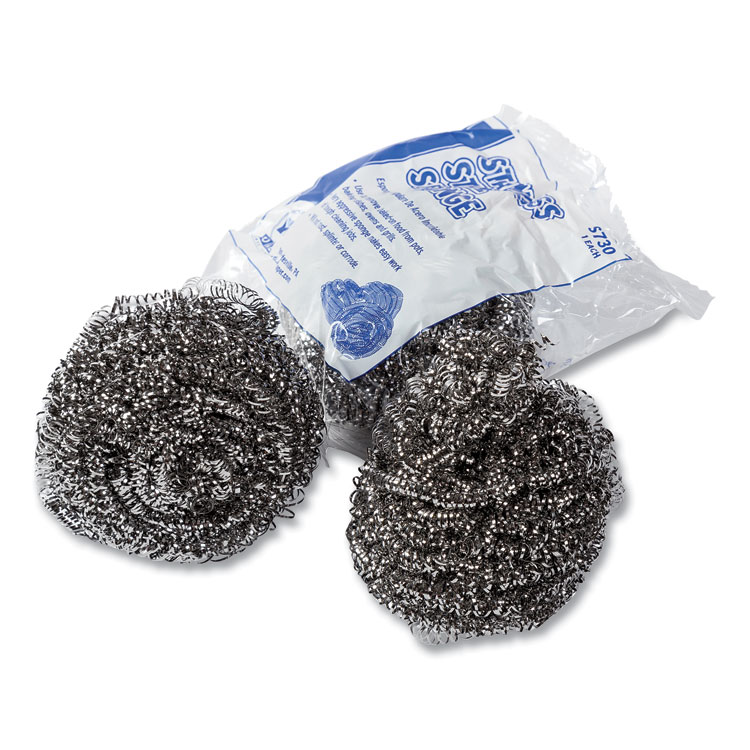 AmerCareRoyal Stainless Steel Sponge, Polybagged, 1.50 oz, Gray, 12/Pack, 12/Packs/Carton (RPPS730)