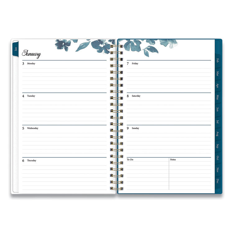 Blue Sky Bakah Blue Weekly/Monthly Planner, Bakah Blue Floral Artwork, 8 x 5, Blue/White Cover, 12-Month (Jan to Dec): 2024 (BLS137260)